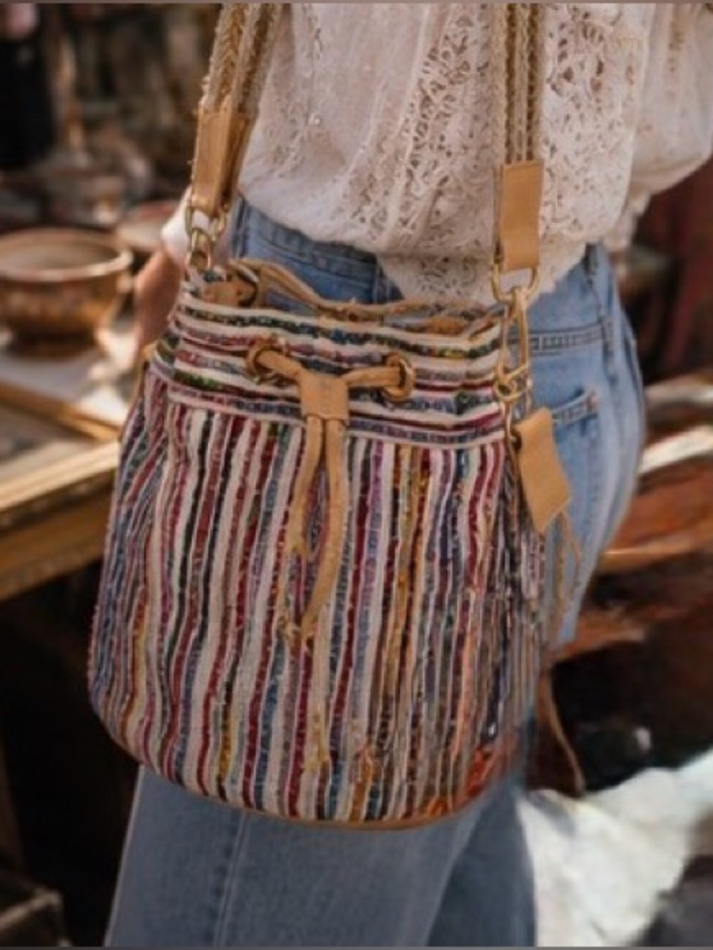 NWOT Anthropologie Claramonte Baby Angelo Drawstring Multi Gold Hobo Bucket Bag - Picture 16 of 16